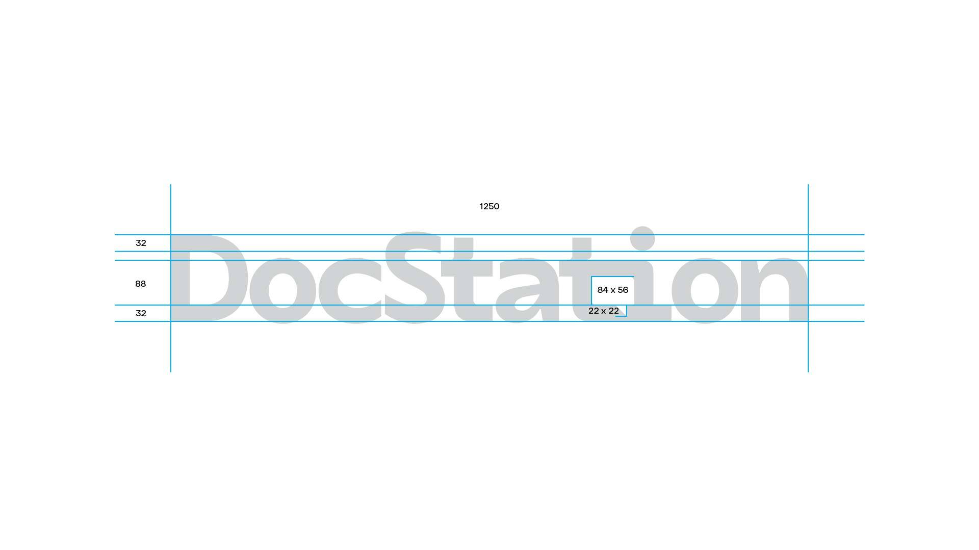 Anatomy of the DocStation logo demonstrating the precision with which the logo was designed by Tilted Chair