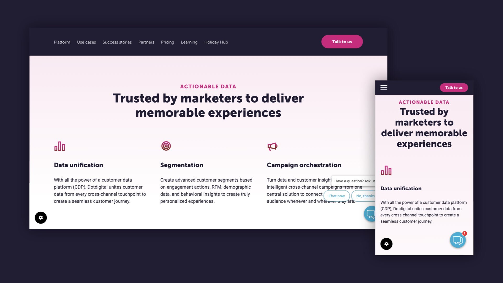 Website design examples for dotditigal showing three unique selling propositions