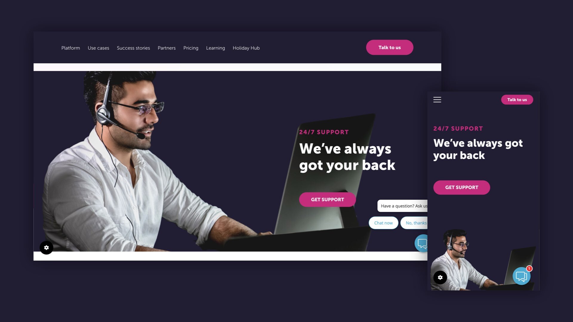 Website design examples for dotditigal showing a support agent
