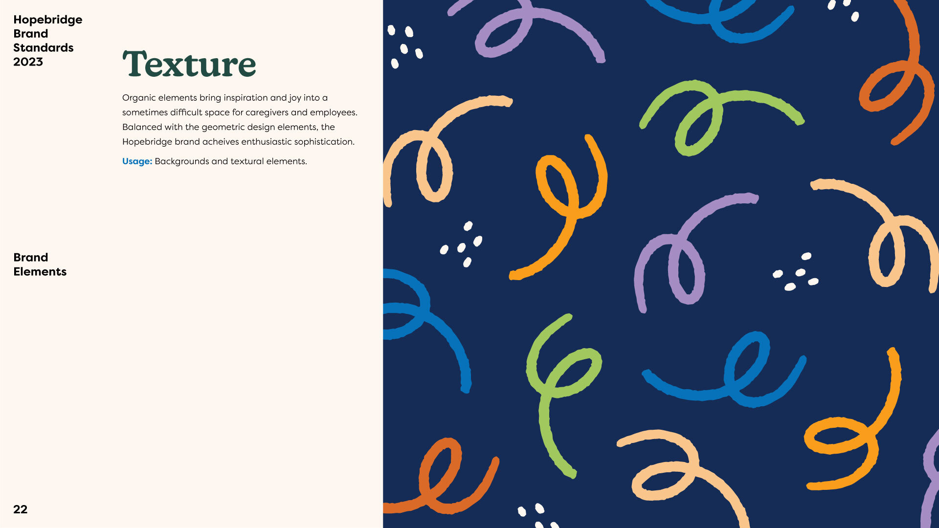 Hopebridge branding design element of dots and squiggles taken from the brand standards document