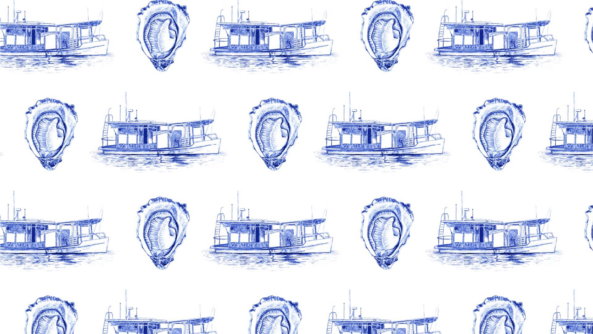 Graphic design pattern for Jeri's Oysters by Tilted Chair