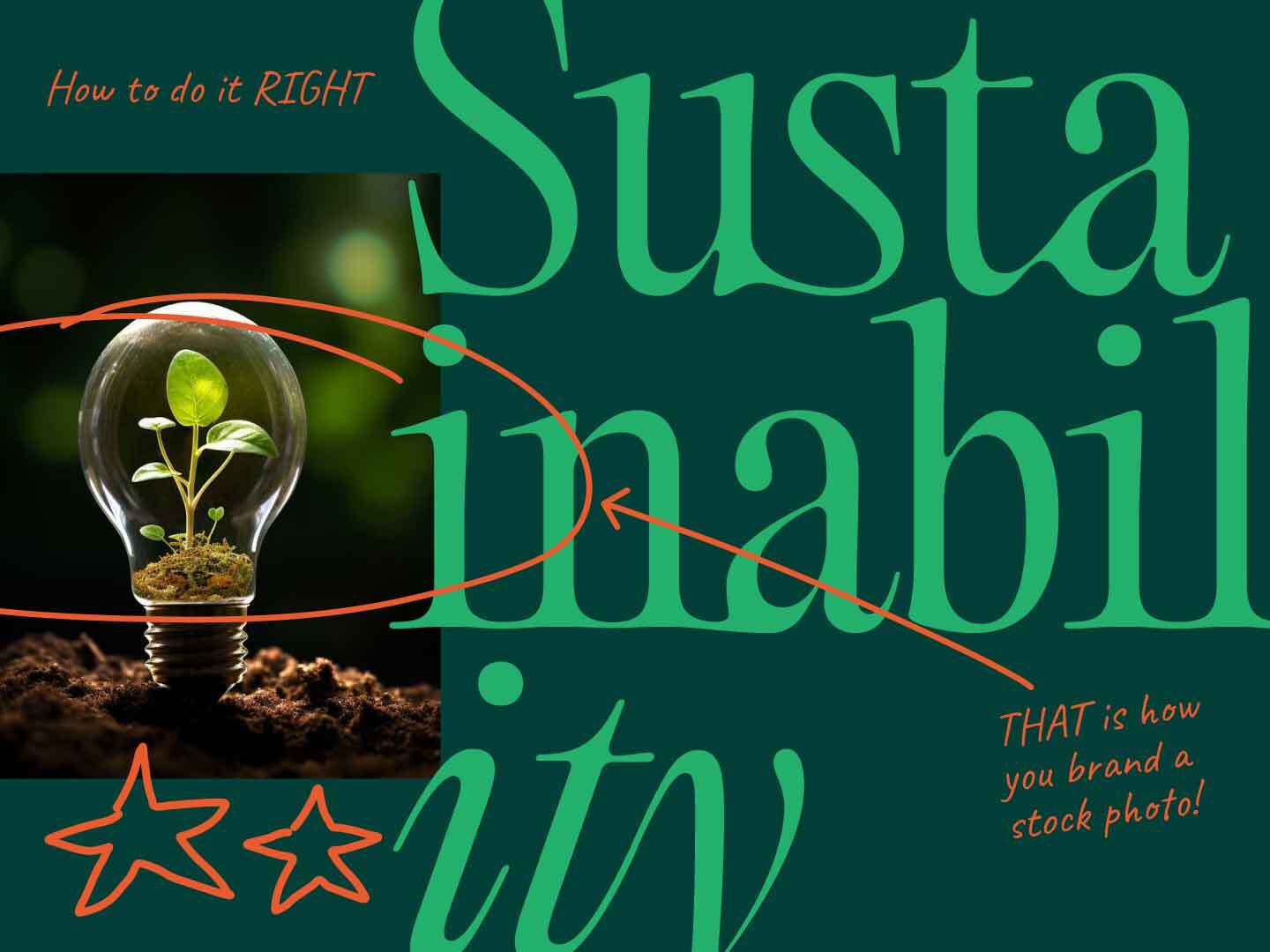 Sustainability in Branding & Marketing key graphic for blog content depicting a lightbulb