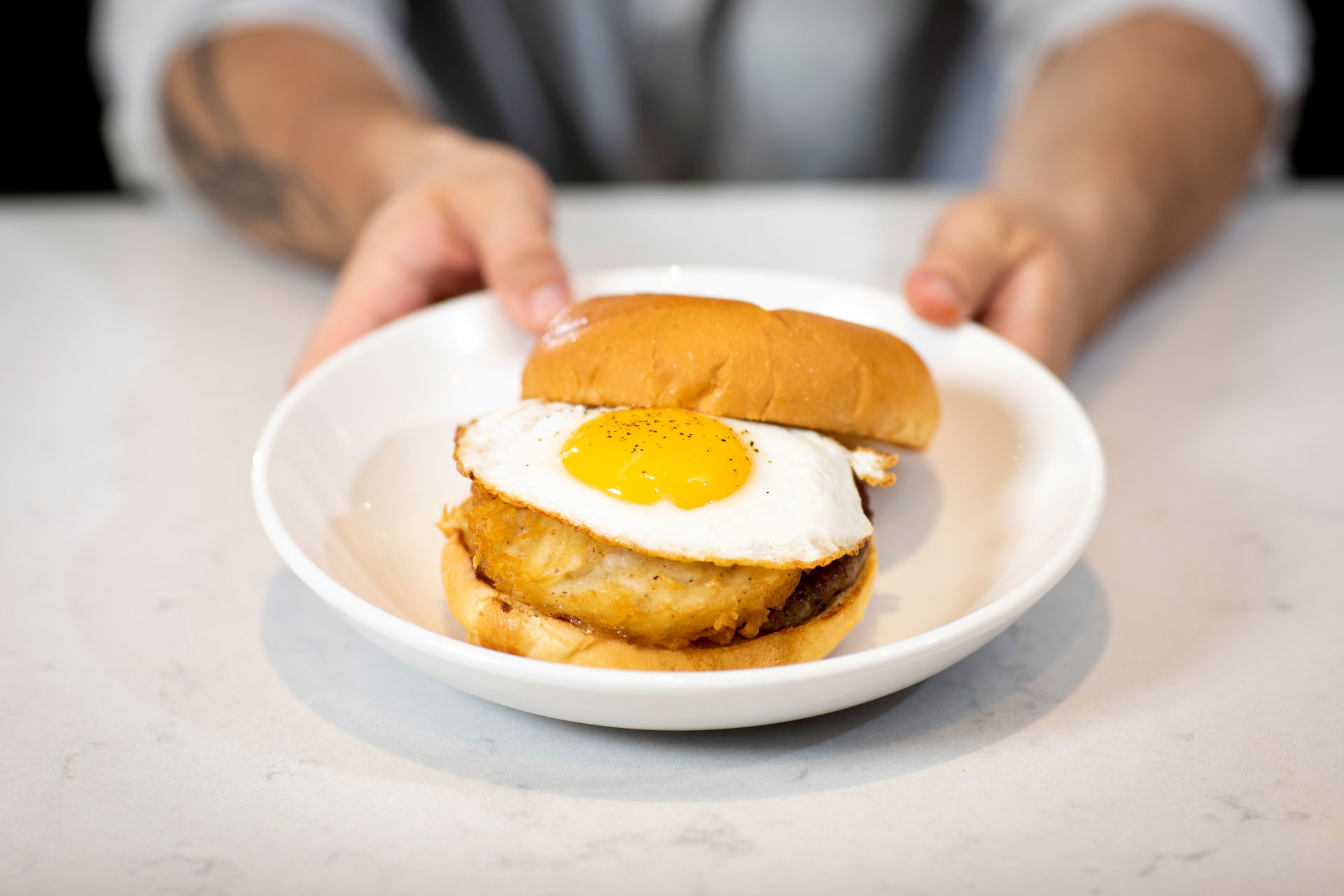 Breakfast sandwich food photography for Austin Java