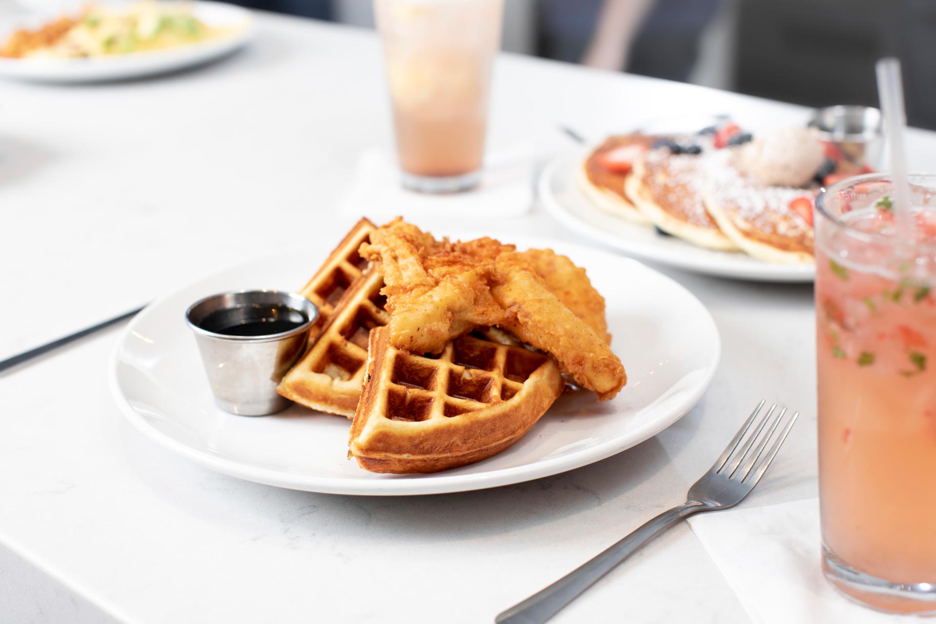 Chicken & waffles food photography for Austin Java