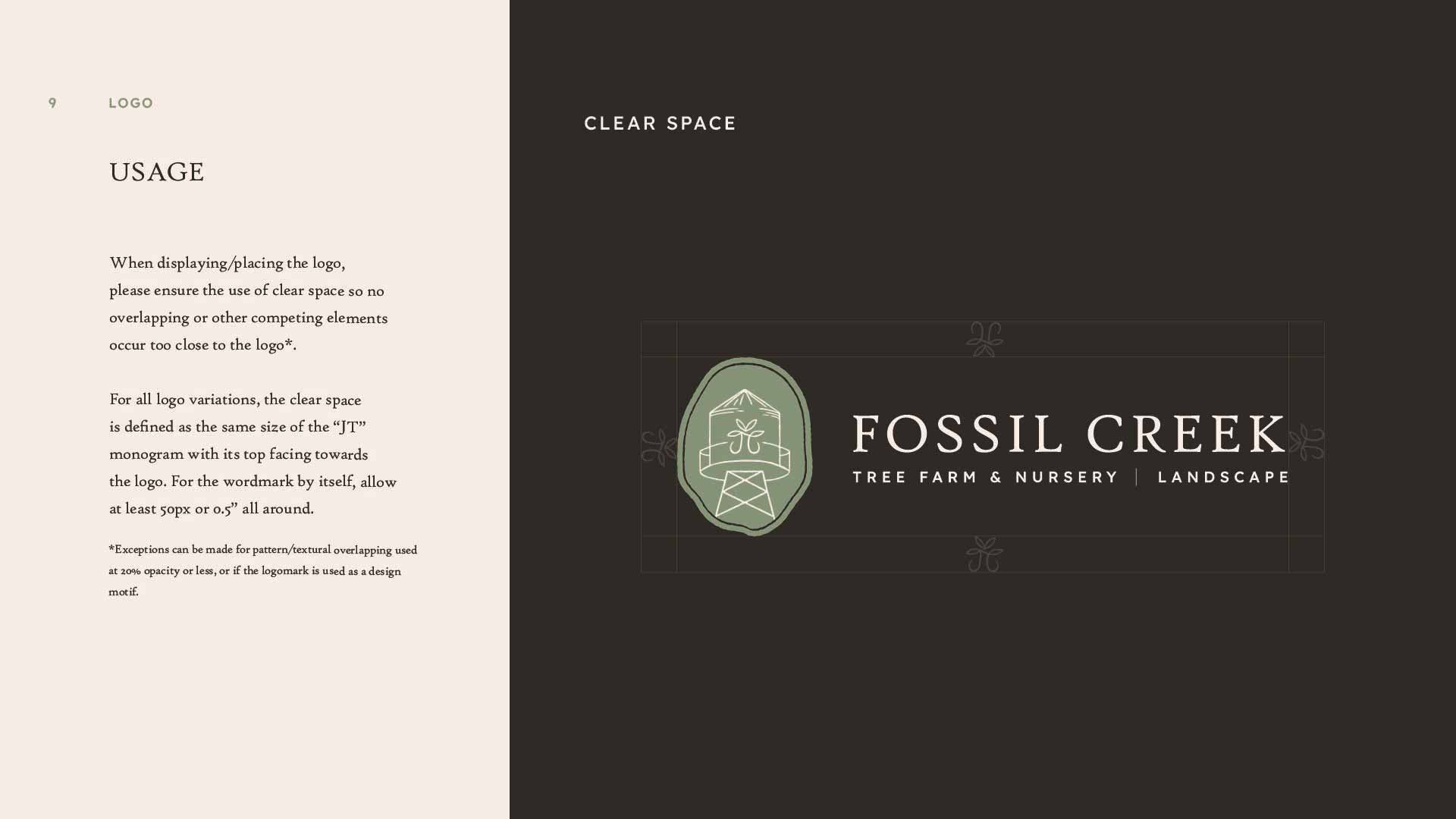 Fossil Creek Tree Farm brand design clear space standards