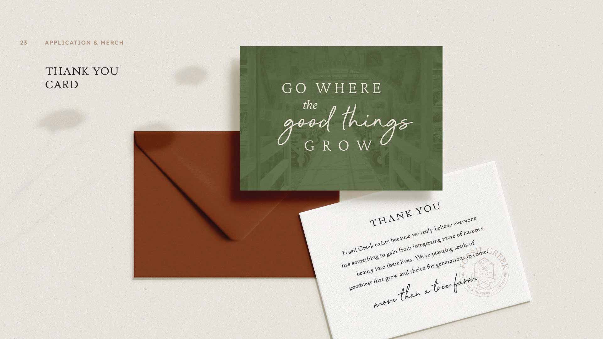Fossil Creek Tree Farm brand design applied to greeting cards