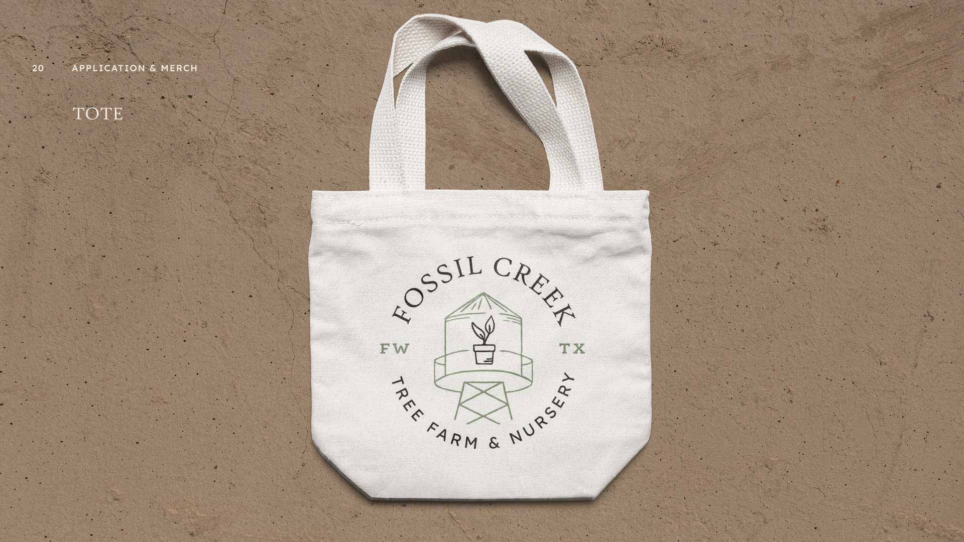Fossil Creek Tree Farm brand design on a tote bag