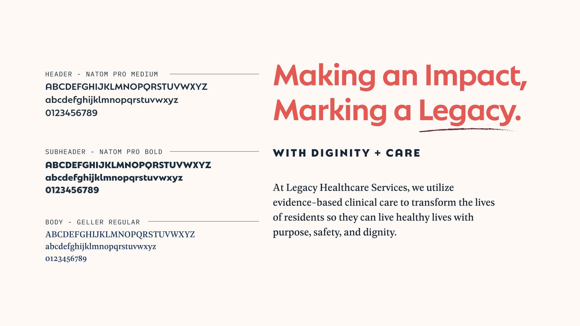Legacy Healthcare Services rebrand typography hierarchy