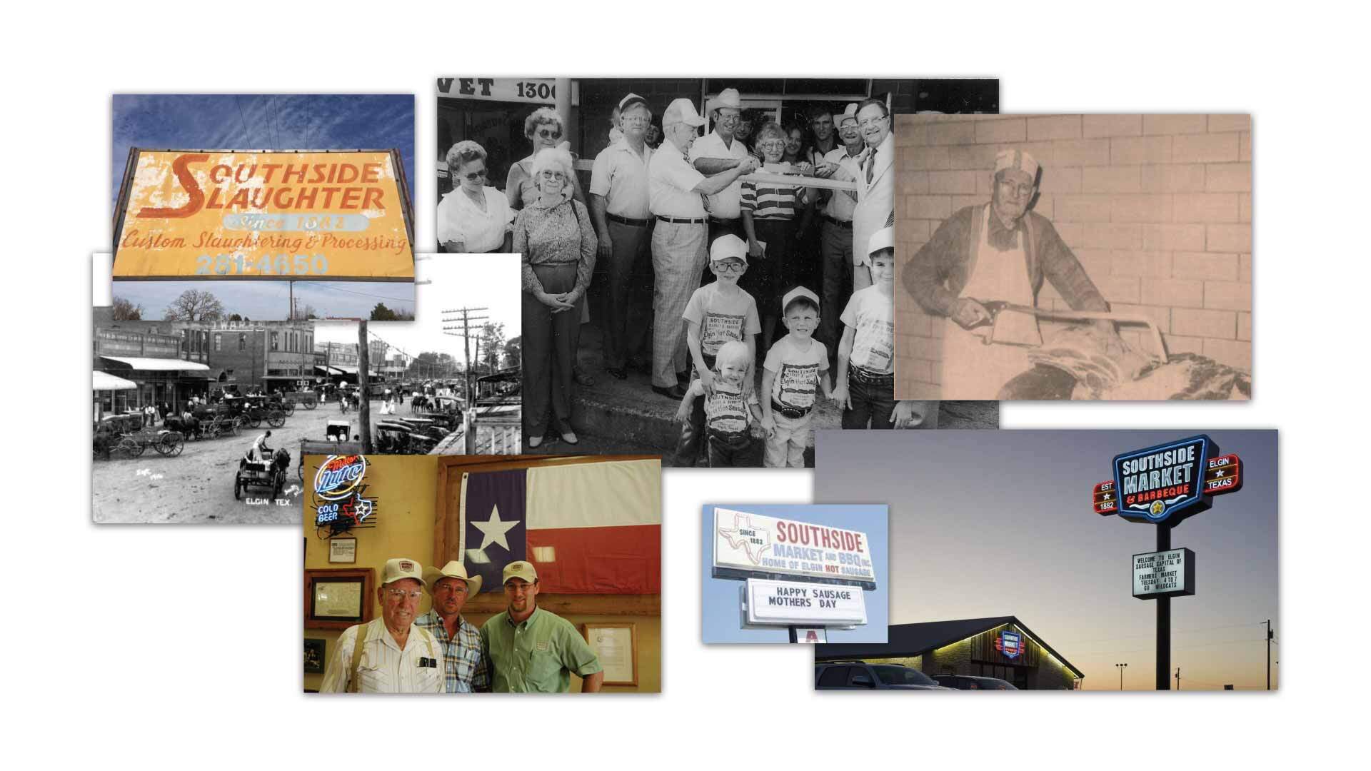 Southside Market & Barbeque brand refresh mood board depicting vintage photographs from Southside's history, including the Bracewell family and Bud Frazier
