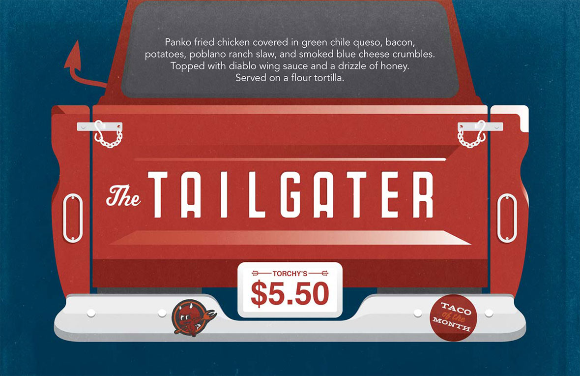 Graphic design poster for Torchy's Tacos Taco of the Month, The Tailgater, version 2