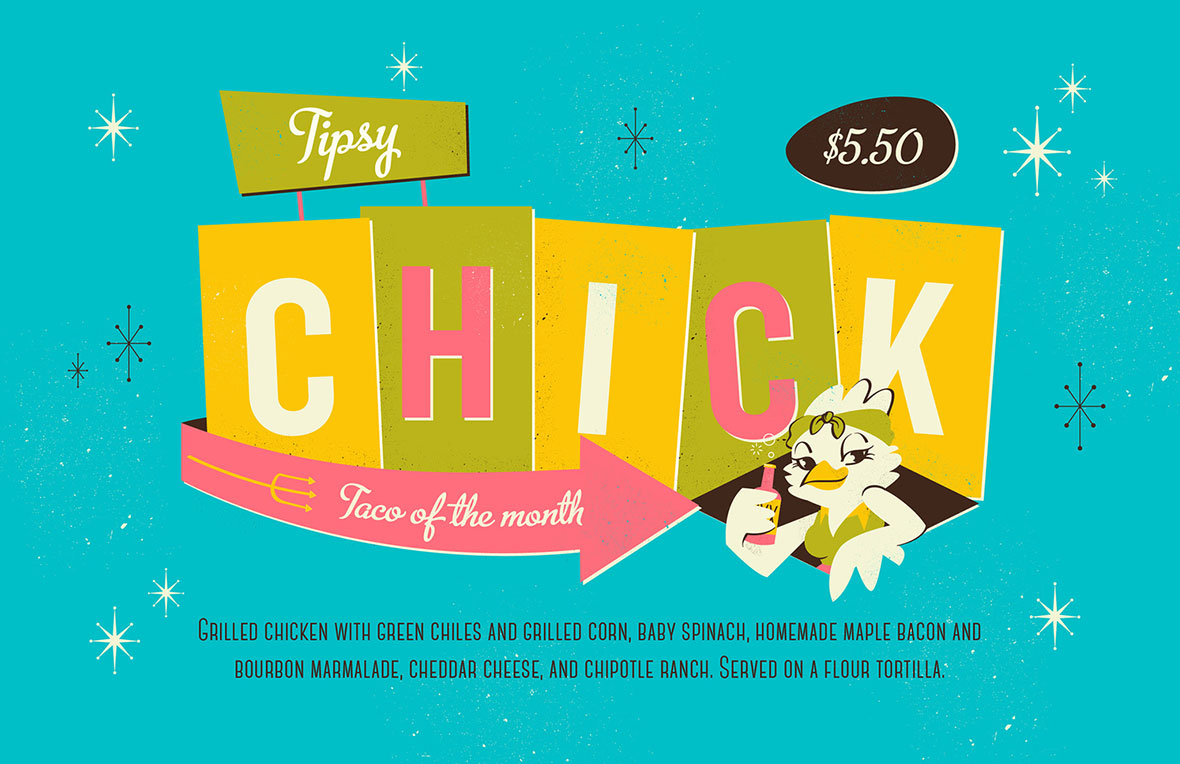 Graphic design poster for Torchy's Tacos Taco of the Month, The Tipsy Chick, version 2