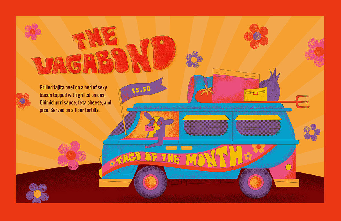 Graphic design poster for Torchy's Tacos Taco of the Month, The Vagabond, version 3