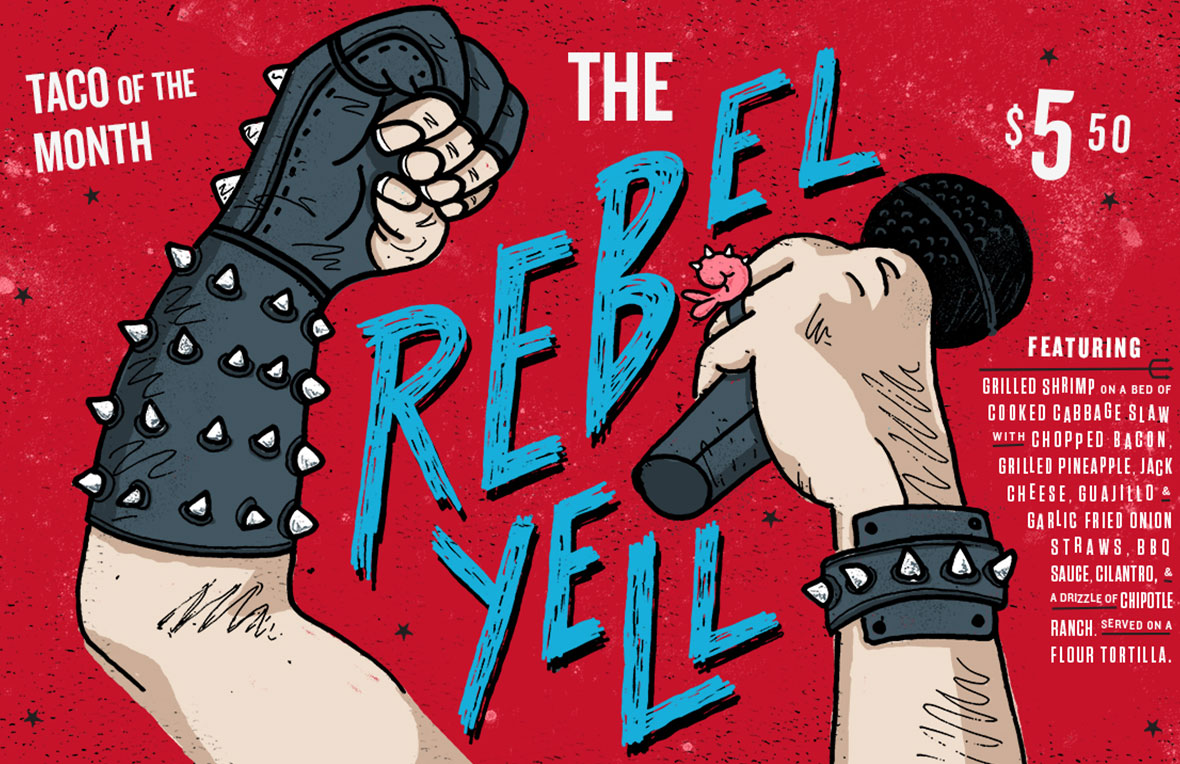 Graphic design poster for Torchy's Tacos Taco of the Month, The Rebel Yell, version 2