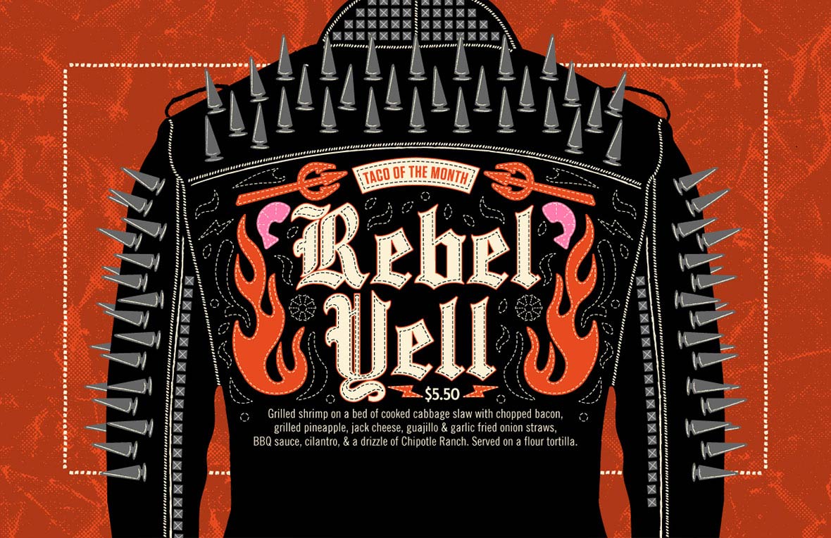 Graphic design poster for Torchy's Tacos Taco of the Month, The Rebel Yell, version 3