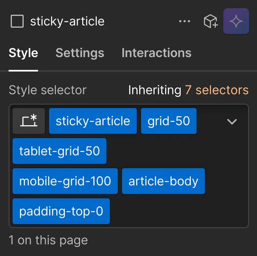 Ineffective “deep” class stacking in Webflow.