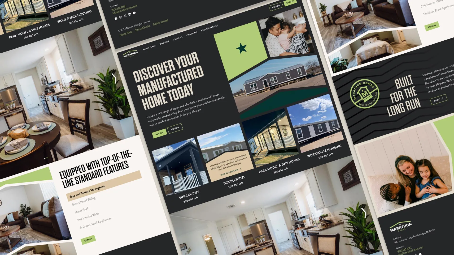 Grid of website screens from Austin web design agency Tilted Chair’s project with Marathon Homes.