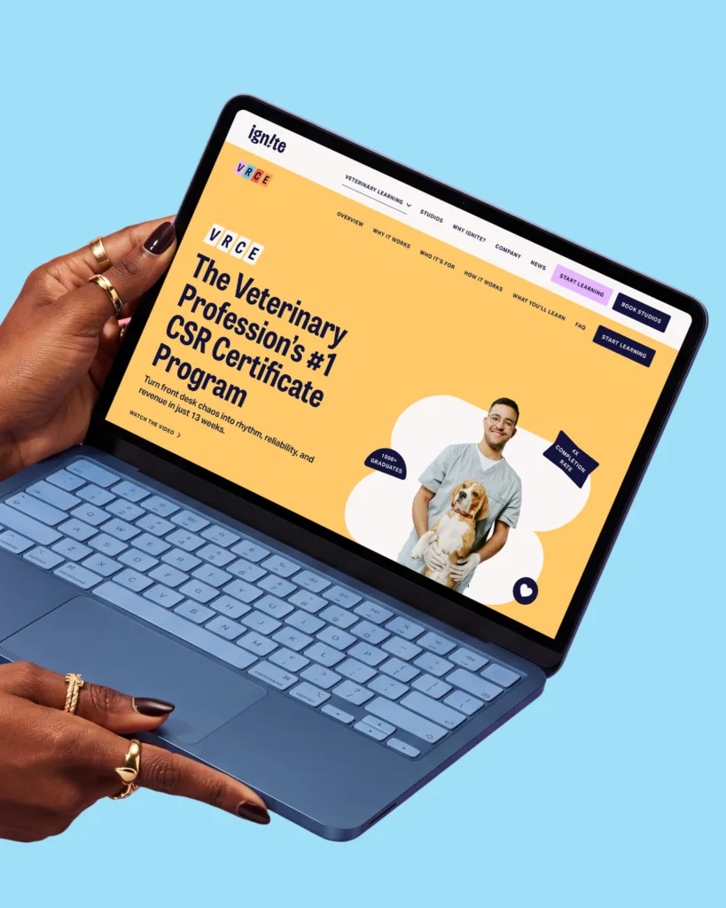 Ignite web home page on laptop with blue background