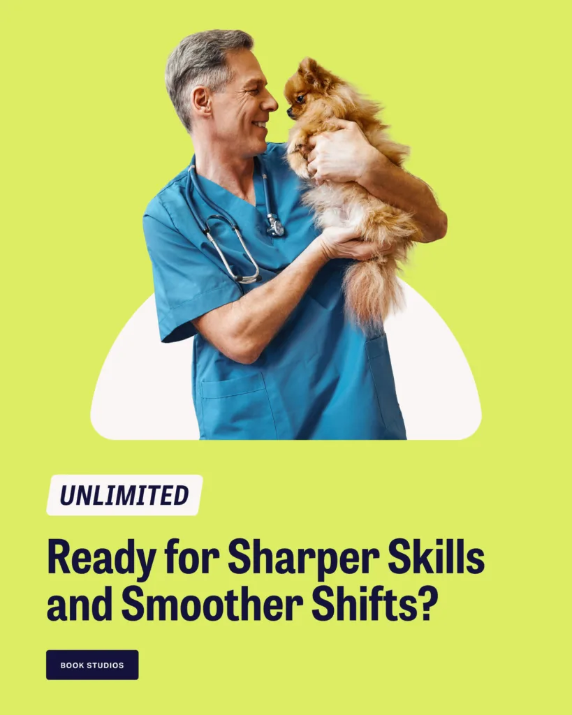 Ignite Vet Learning key graphic, vet with small dog