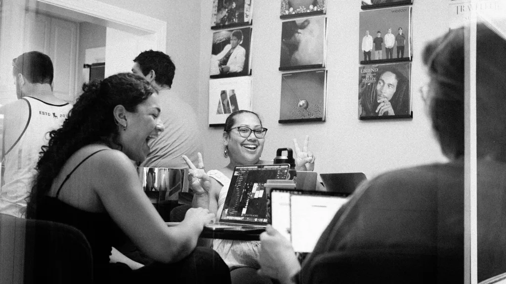 The Tilted Chair team collaborating, working hard, and playing hard.